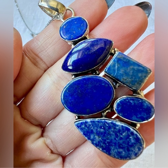 SOLD LIVE! 925 Silver Handmade Lapis Lazuli Blue Stone Silver Pendant & Chain - Picture 5 of 9